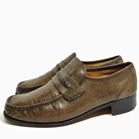 Mezlan Luxury Hand Burnished Olive Green Penny Loafers 10M main image 4